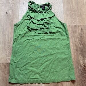 Marina Luna Womens‎ Green Ruffle Top Sleeveless Linen Rayon Size S